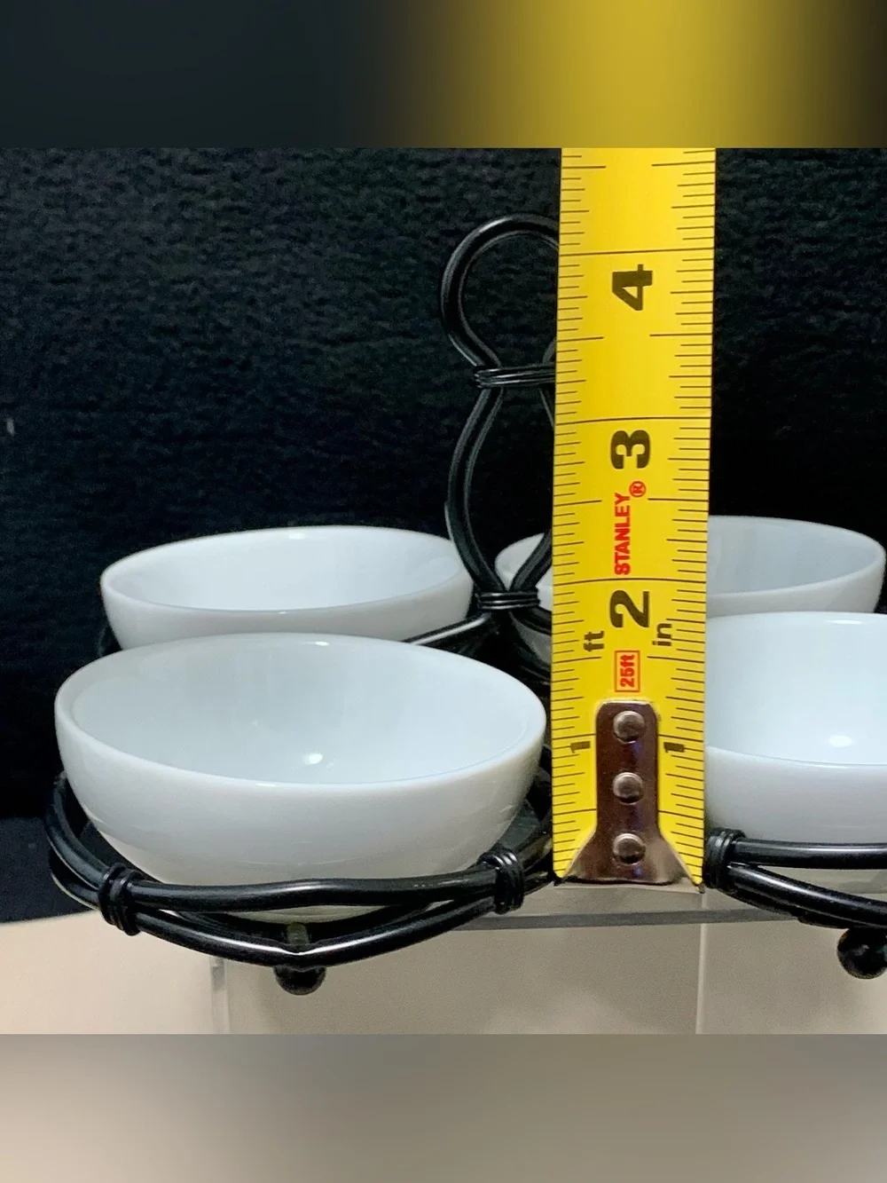 🔍 Pier 1 Imports Porcelain (4) Bowl Appetizer Serving Set w/ Metal Caddy